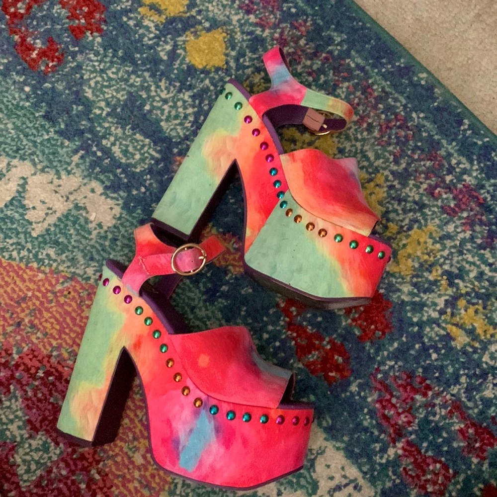 YRU Rainbow “Daydream” Tie-Dye Studded Platform Heels